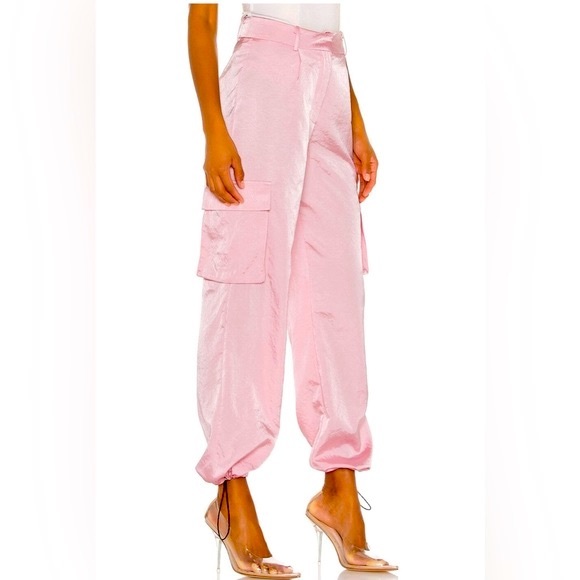 STUNNING & COMFY NWT Drawstring Satin Cargo Jogger Pant Pink Sz M - Picture 4 of 10